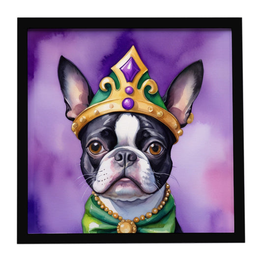 Boston Terrier King of Mardi Gras Framed Metal Print