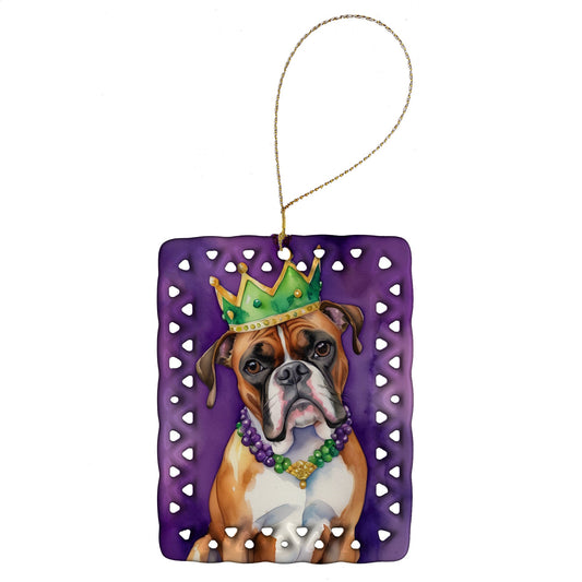 Boxer King of Mardi Gras Porcelain Ornament