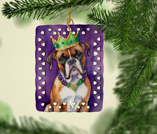Boxer King of Mardi Gras Porcelain Ornament