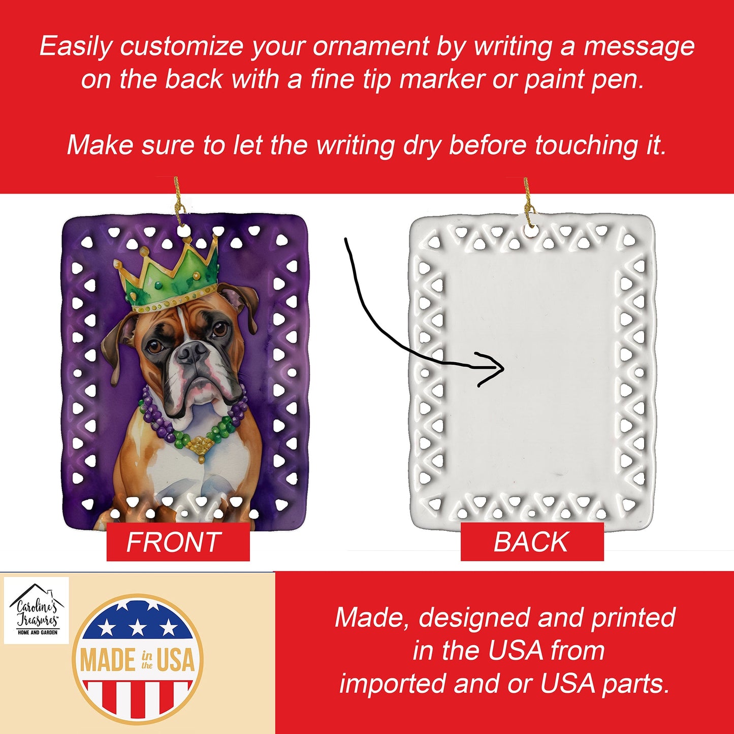 Boxer King of Mardi Gras Porcelain Ornament