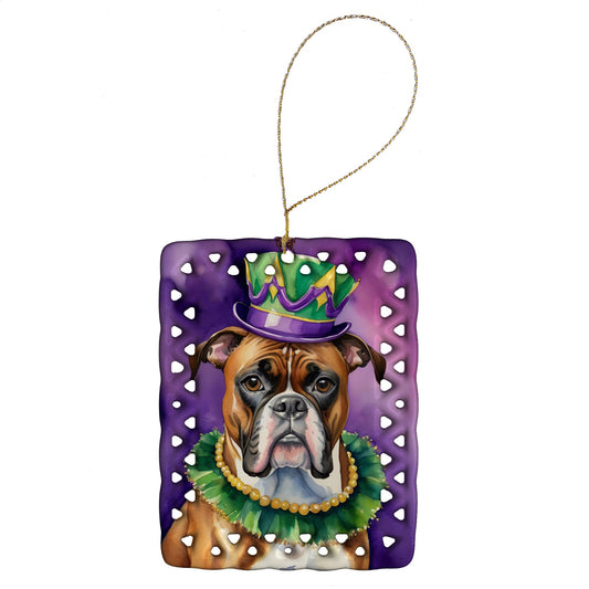 Boxer King of Mardi Gras Porcelain Ornament