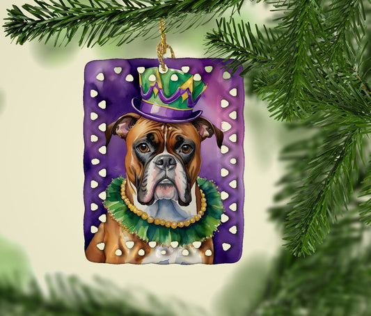 Boxer King of Mardi Gras Porcelain Ornament