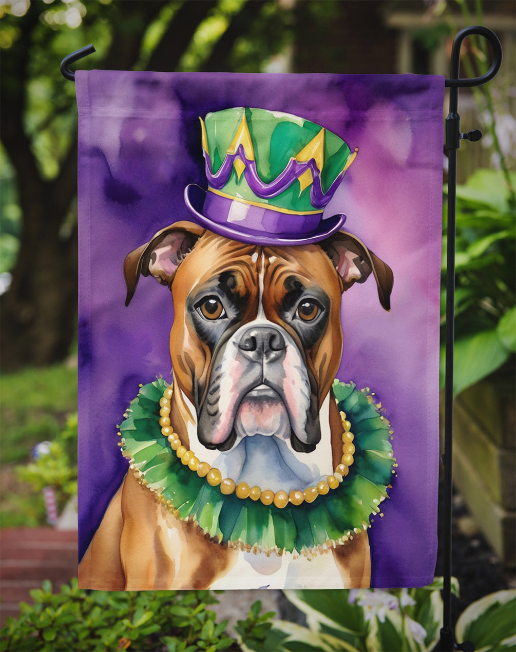 Boxer King of Mardi Gras Garden Flag - Vibrant Dog-Themed Yard Decor by Caroline's Treasures