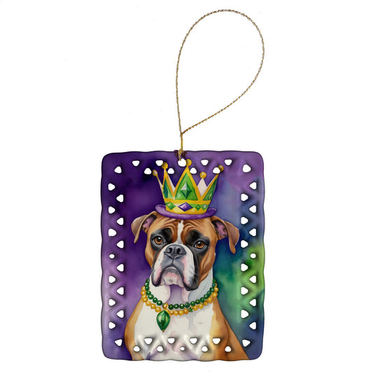 Boxer King of Mardi Gras Porcelain Ornament