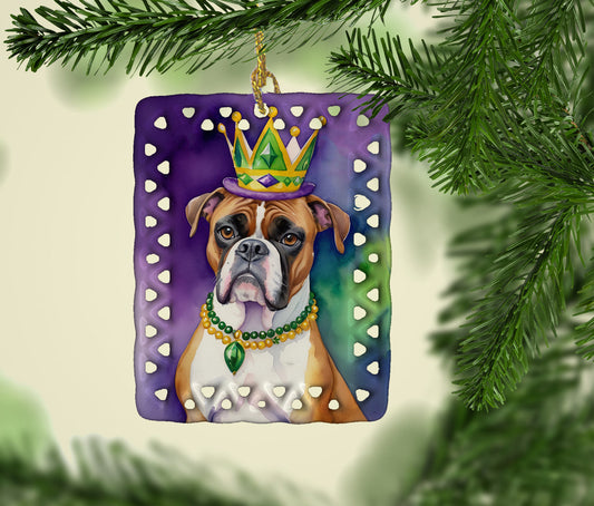 Boxer King of Mardi Gras Porcelain Ornament