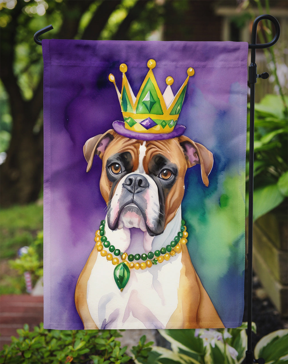 Boxer King of Mardi Gras Garden Flag - Vibrant Dog-Themed Yard Decor by Caroline's Treasures