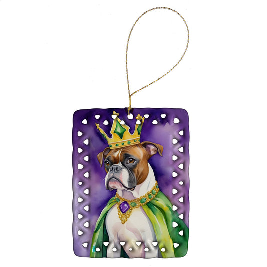 Boxer King of Mardi Gras Porcelain Ornament