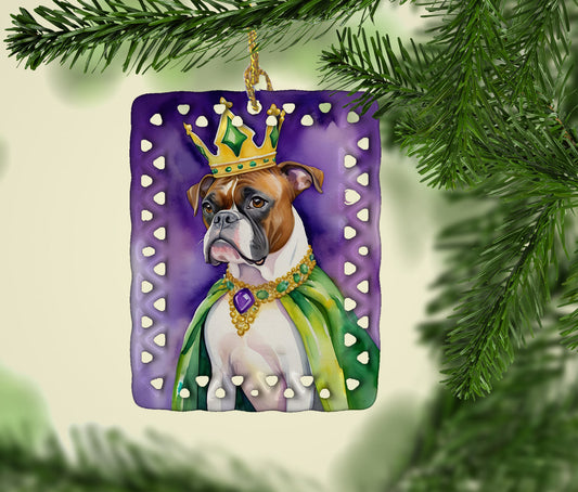 Boxer King of Mardi Gras Porcelain Ornament