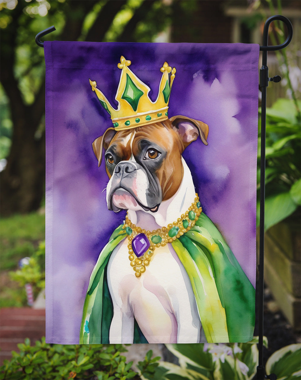 Boxer King of Mardi Gras Garden Flag - Vibrant Dog-Themed Yard Decor by Caroline's Treasures