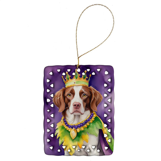 Brittany Spaniel King of Mardi Gras Porcelain Ornament