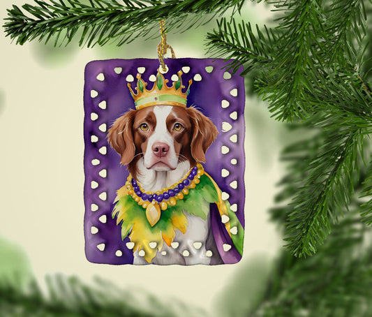 Brittany Spaniel King of Mardi Gras Porcelain Ornament