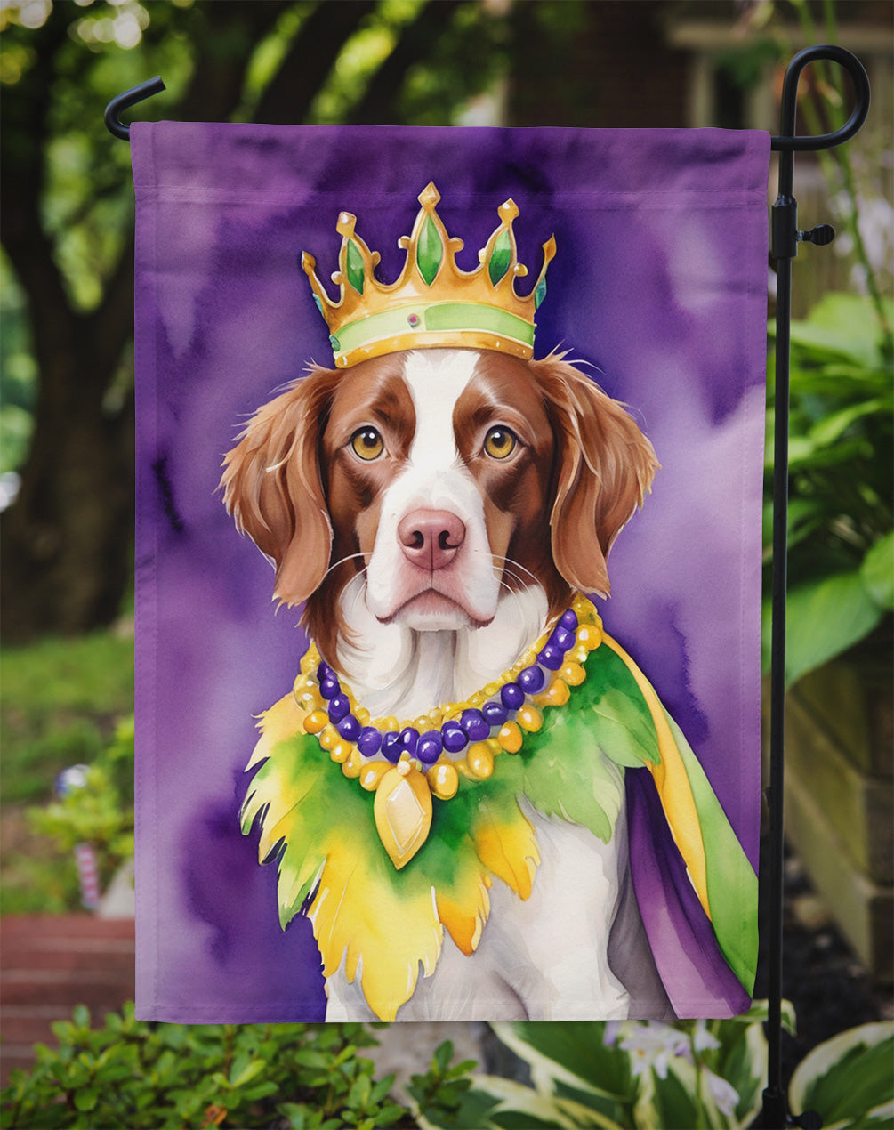 Brittany Spaniel King of Mardi Gras Garden Flag - Vibrant Dog-Themed Yard Decor by Caroline's Treasures