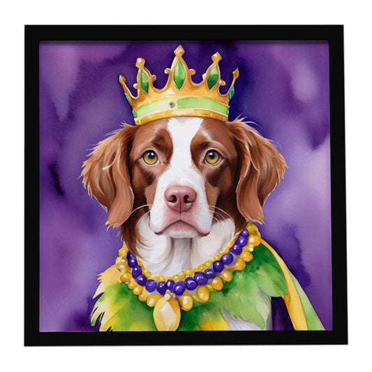 Brittany Spaniel King of Mardi Gras Framed Metal Print