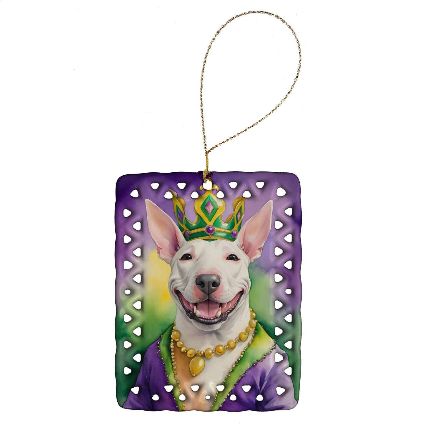 Bull Terrier King of Mardi Gras Porcelain Ornament