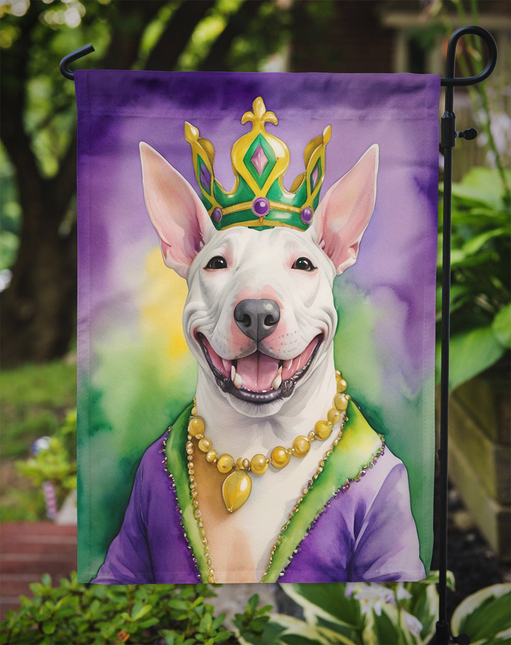 Bull Terrier King of Mardi Gras Garden Flag - Vibrant Dog-Themed Yard Decor by Caroline's Treasures