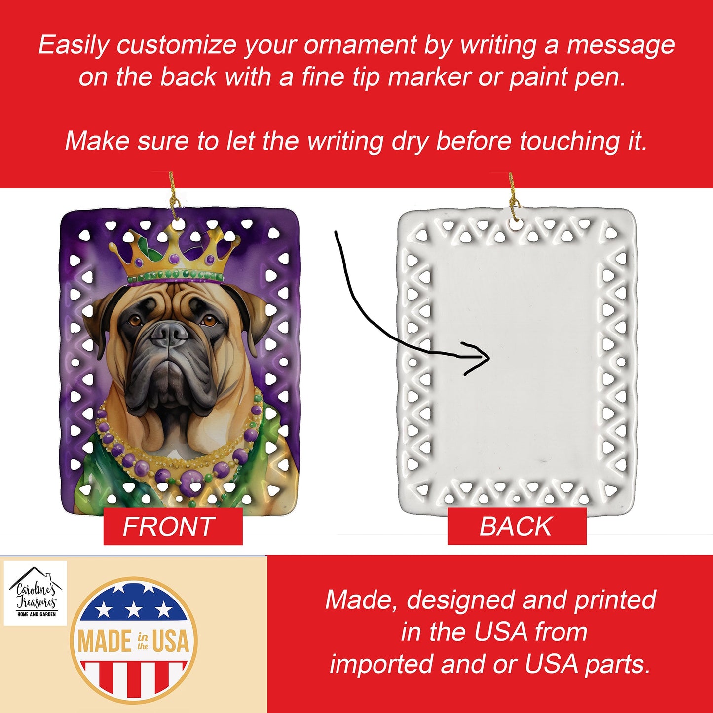 Bullmastiff King of Mardi Gras Porcelain Ornament