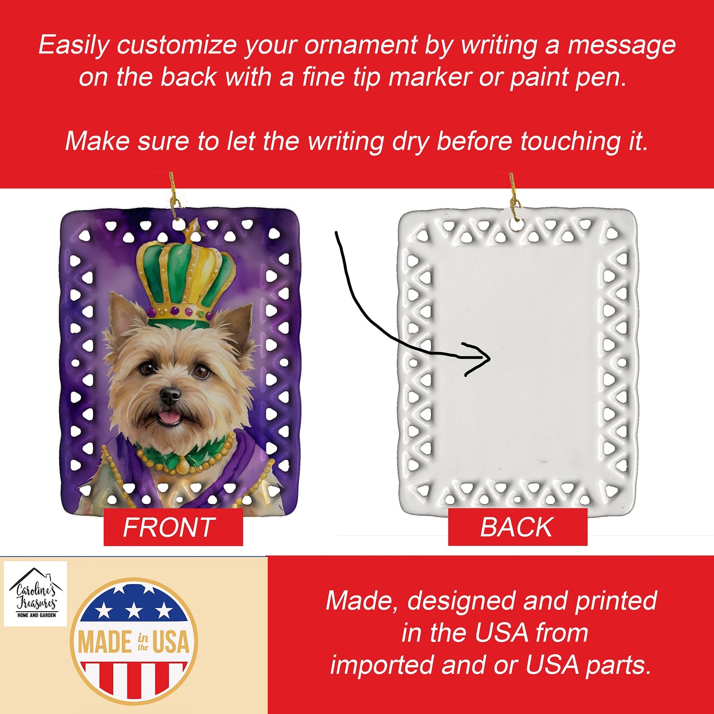 Cairn Terrier King of Mardi Gras Porcelain Ornament