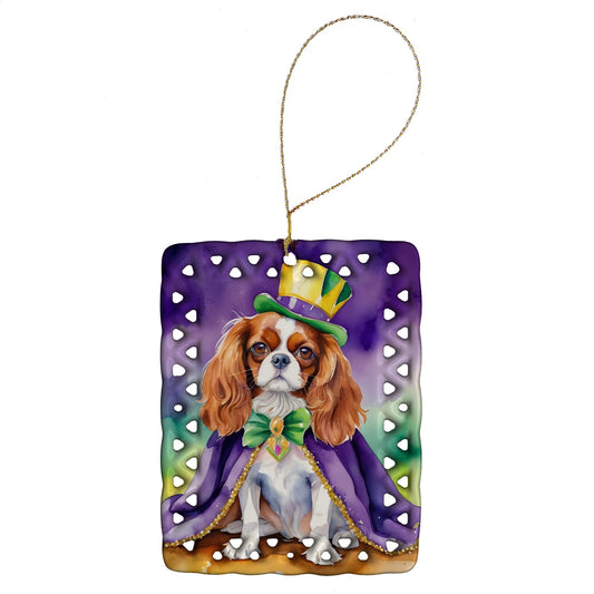 Cavalier Spaniel King of Mardi Gras Porcelain Ornament