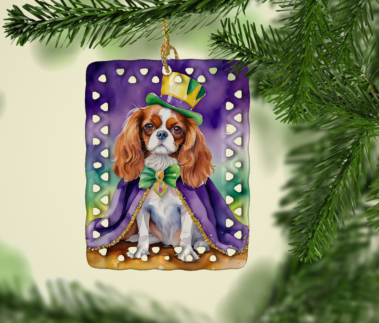 Cavalier Spaniel King of Mardi Gras Porcelain Ornament