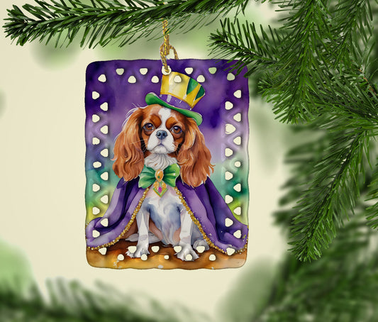 Cavalier Spaniel King of Mardi Gras Porcelain Ornament