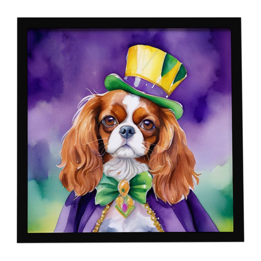 Cavalier Spaniel King of Mardi Gras Framed Metal Print