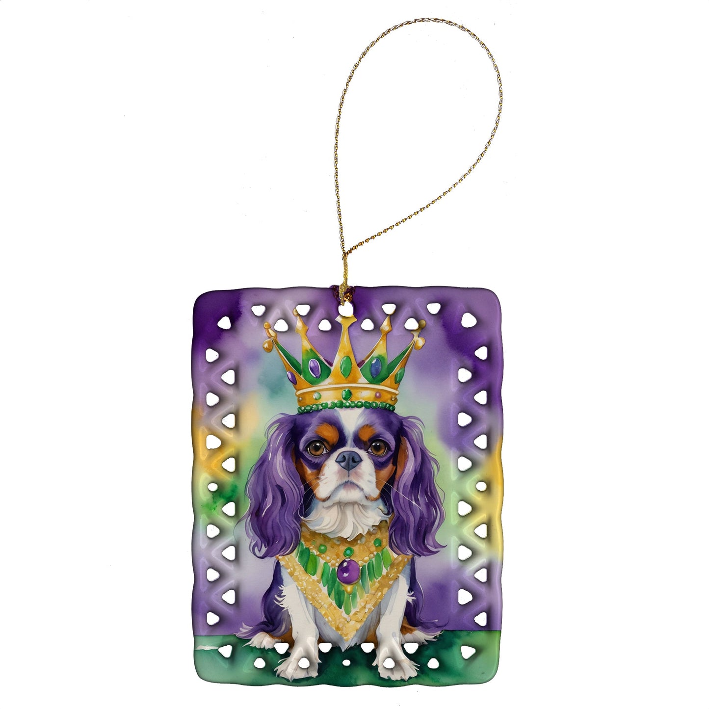 Cavalier Spaniel King of Mardi Gras Porcelain Ornament