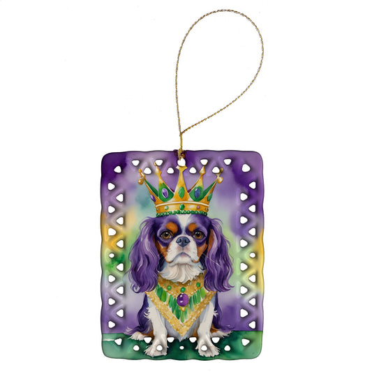 Cavalier Spaniel King of Mardi Gras Porcelain Ornament