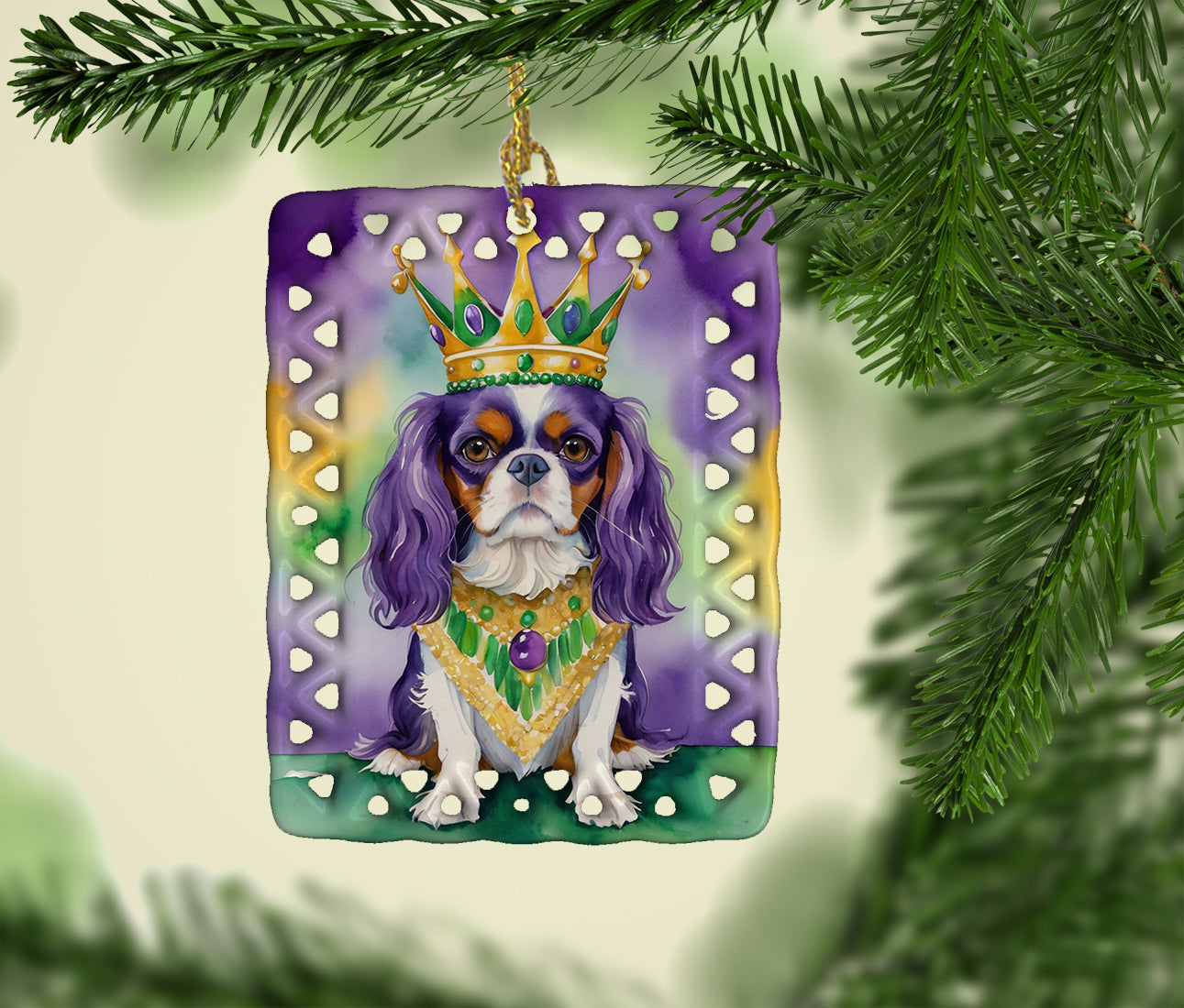 Cavalier Spaniel King of Mardi Gras Porcelain Ornament