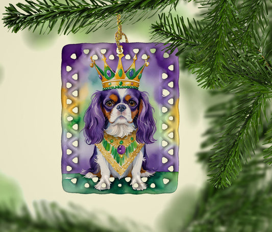 Cavalier Spaniel King of Mardi Gras Porcelain Ornament