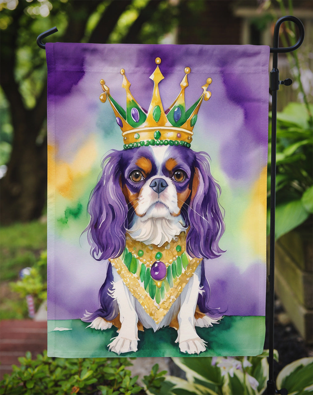Cavalier Spaniel King of Mardi Gras Garden Flag - Vibrant Dog-Themed Yard Decor by Caroline's Treasures