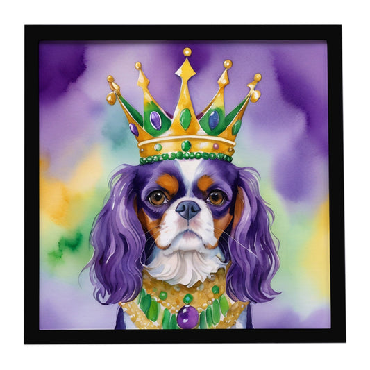 Cavalier Spaniel King of Mardi Gras Framed Metal Print