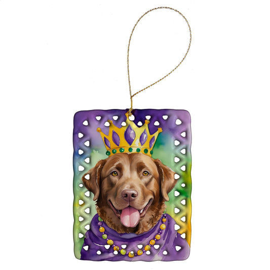 Chesapeake Bay Retriever King of Mardi Gras Porcelain Ornament