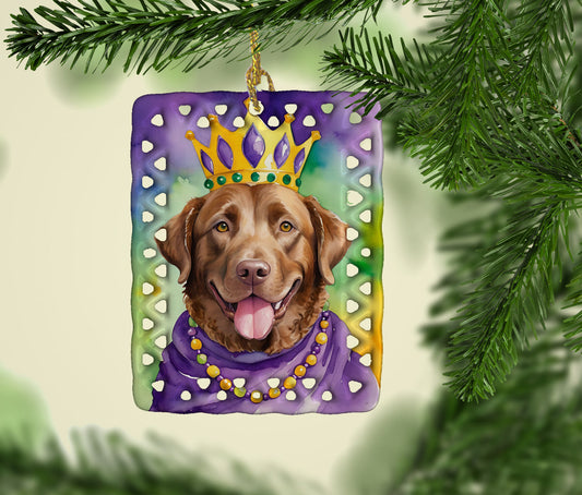 Chesapeake Bay Retriever King of Mardi Gras Porcelain Ornament