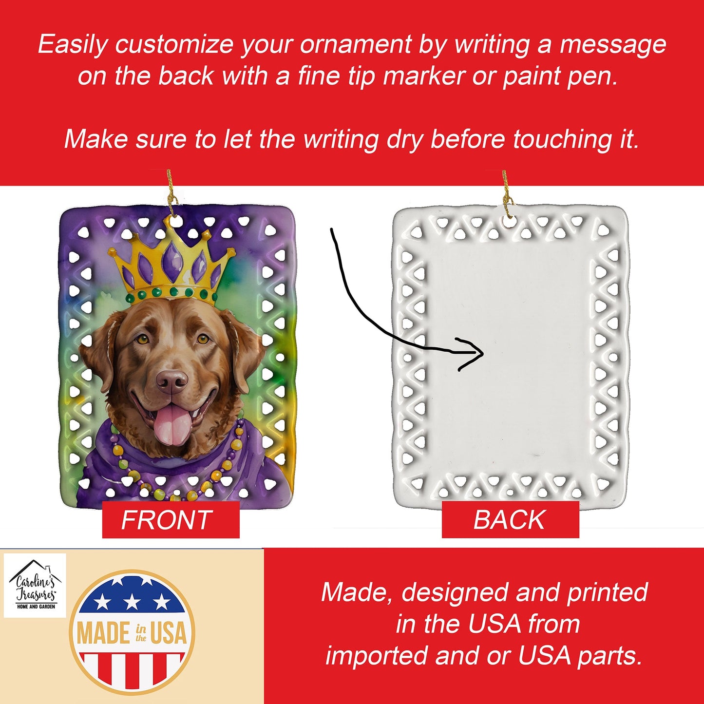 Chesapeake Bay Retriever King of Mardi Gras Porcelain Ornament