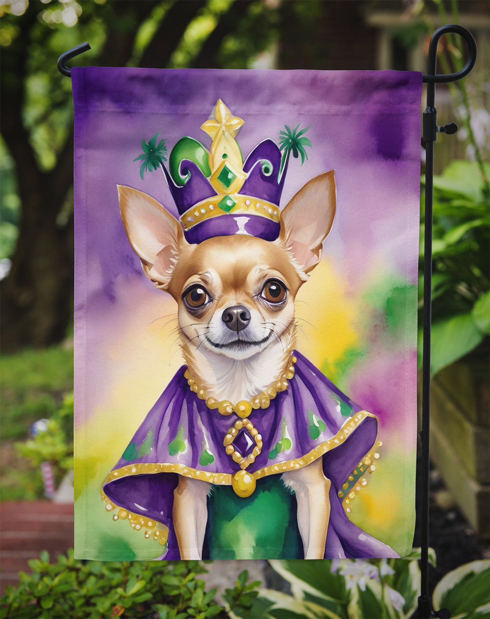 Chihuahua King of Mardi Gras Garden Flag - Vibrant Dog-Themed Yard Decor by Caroline's Treasures