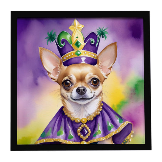 Chihuahua King of Mardi Gras Framed Metal Print