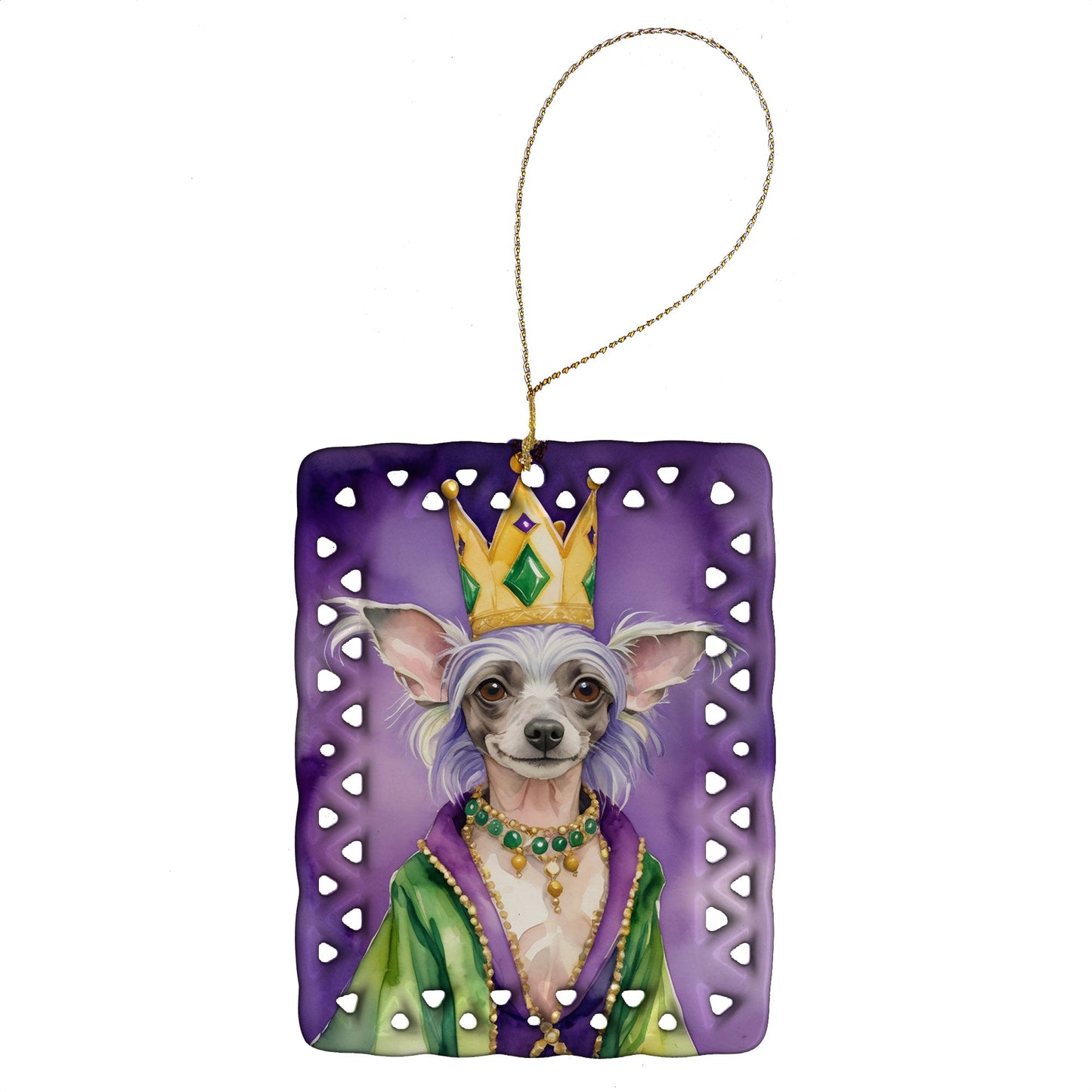 Chinese Crested King of Mardi Gras Porcelain Ornament