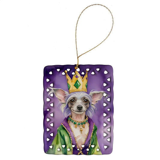 Chinese Crested King of Mardi Gras Porcelain Ornament