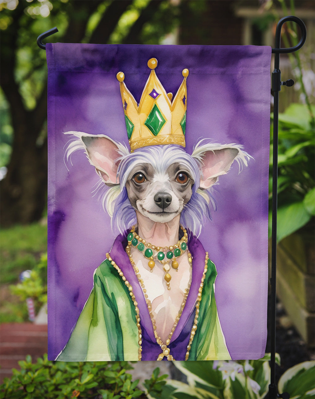 Chinese Crested King of Mardi Gras Garden Flag - Vibrant Dog-Themed Yard Decor by Caroline's Treasures