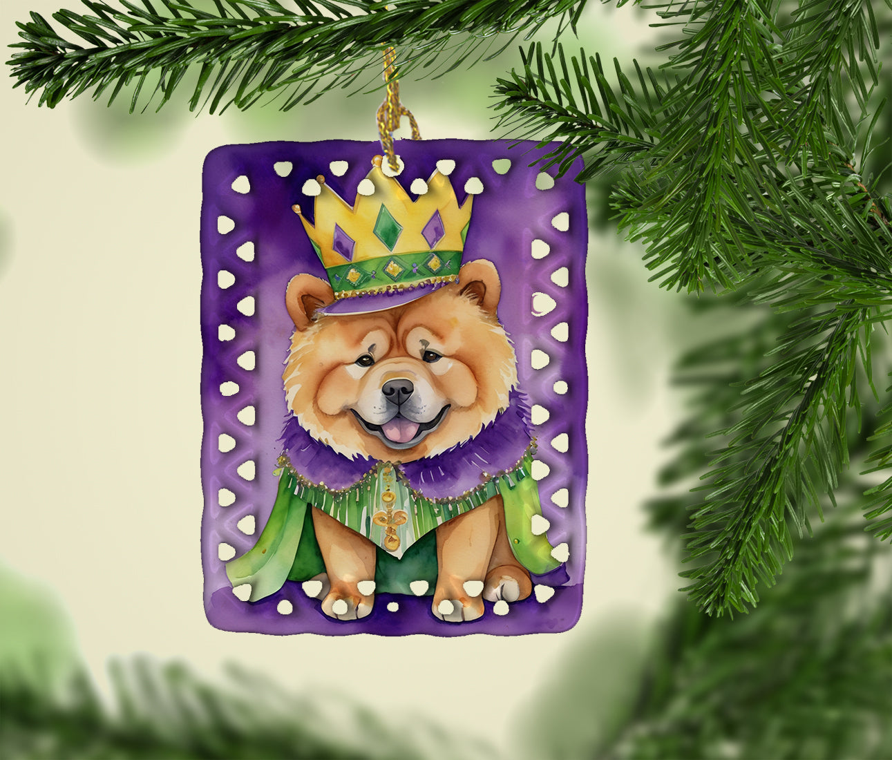 Chow Chow King of Mardi Gras Porcelain Ornament