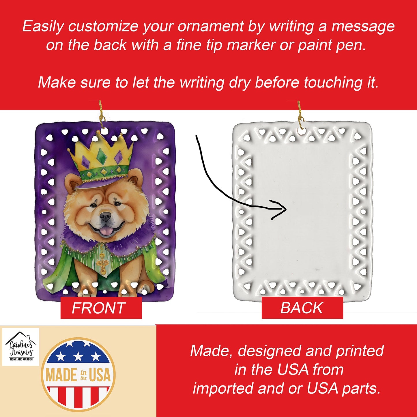 Chow Chow King of Mardi Gras Porcelain Ornament