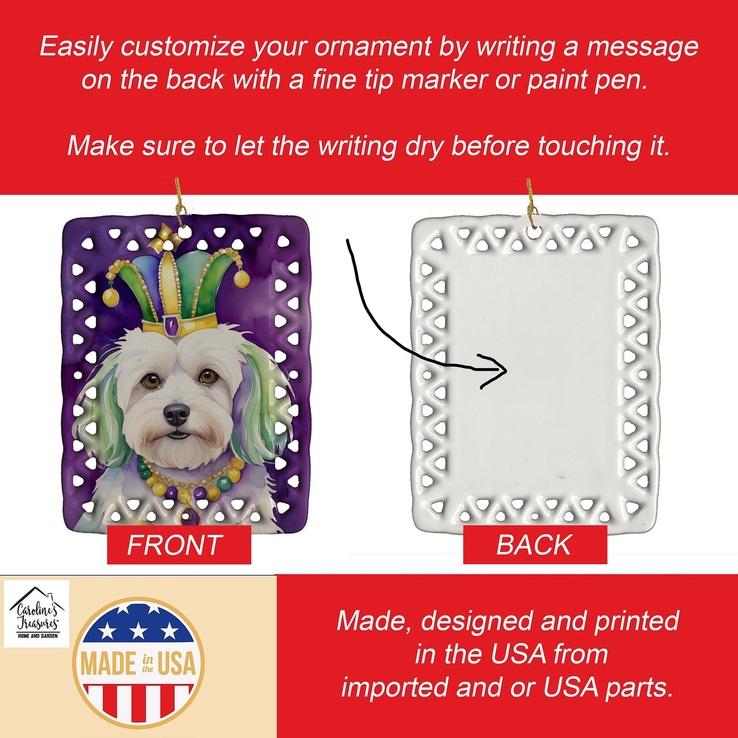 Coton de Tulear King of Mardi Gras Porcelain Ornament