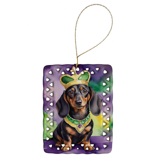 Dachshund King of Mardi Gras Porcelain Ornament