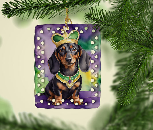 Dachshund King of Mardi Gras Porcelain Ornament