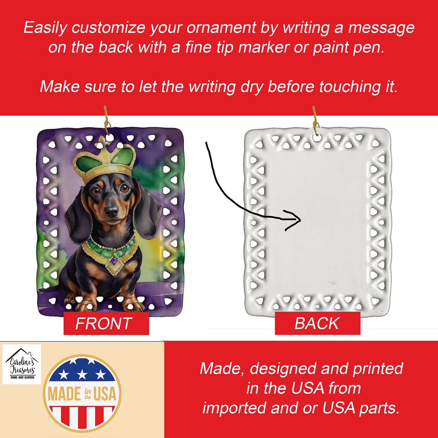 Dachshund King of Mardi Gras Porcelain Ornament