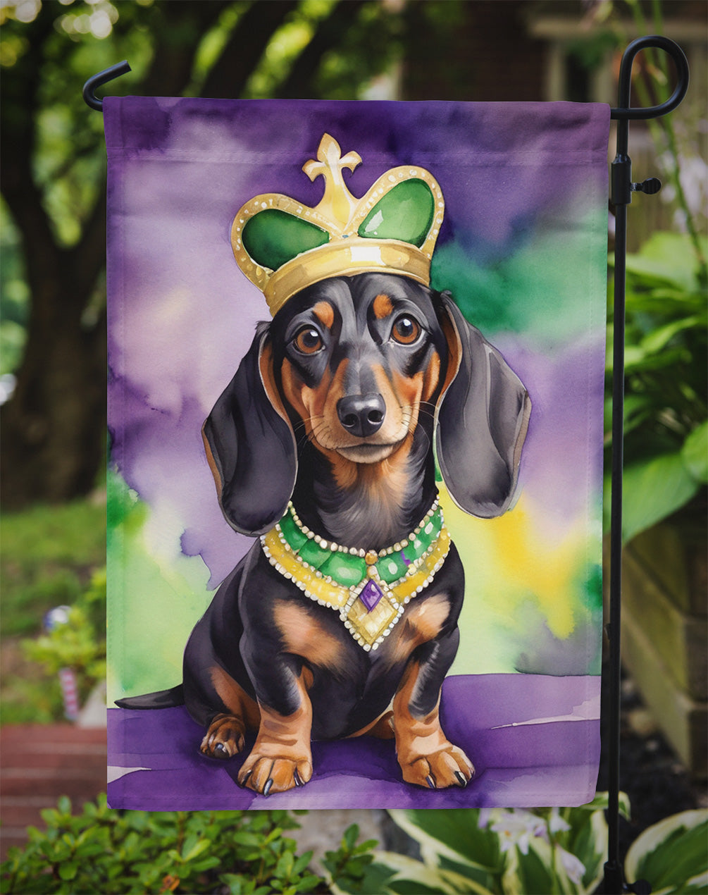 Dachshund King of Mardi Gras Garden Flag - Vibrant Dog-Themed Yard Decor by Caroline's Treasures