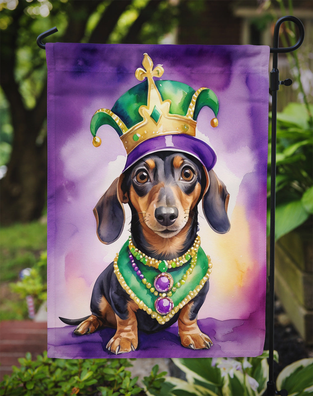 Dachshund King of Mardi Gras Garden Flag - Vibrant Dog-Themed Yard Decor by Caroline's Treasures