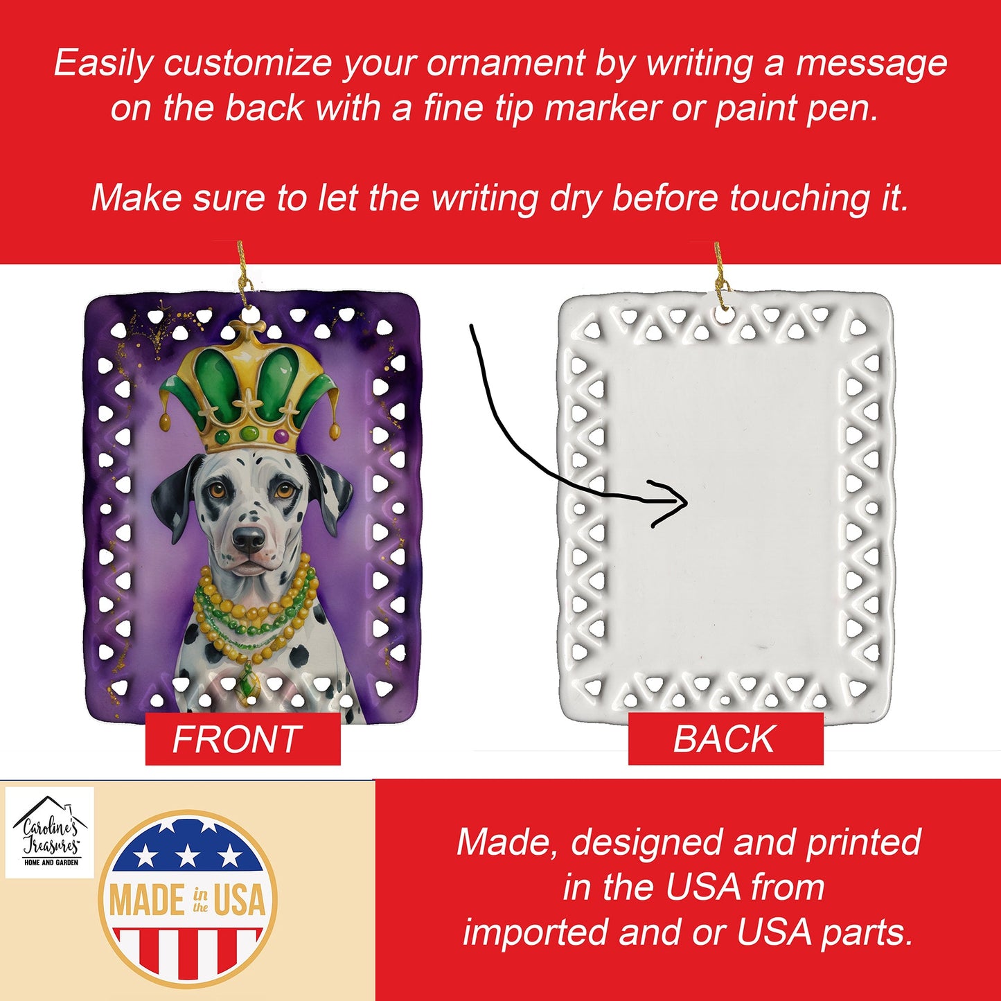 Dalmatian King of Mardi Gras Porcelain Ornament