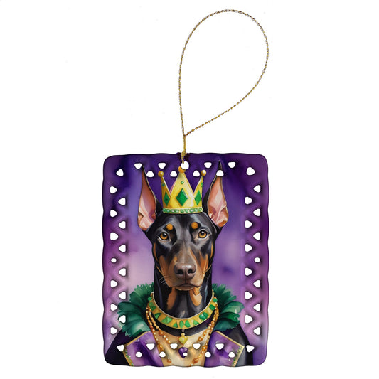 Doberman Pinscher King of Mardi Gras Porcelain Ornament
