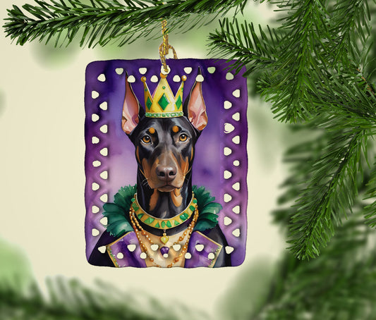 Doberman Pinscher King of Mardi Gras Porcelain Ornament